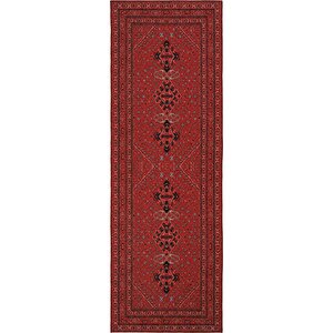 Private Bordo Eskitme Vintage Halı Etnik Desenli Şönil Yolluk Yıkanabilir Koridor Halısı 75x150 cm