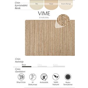 Vime 12 Natural Jüt Halı Yolluk El Dokuma Jüt Kilim Hasır Halı Dekor Halı Bohem El Halısı 170x240 cm