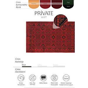 Private Kırmızı Halı Yolluk Koridor Hol Halısı Afgan Desen Yıkanabilir Şönil Mutfak Halısı 75x230 cm