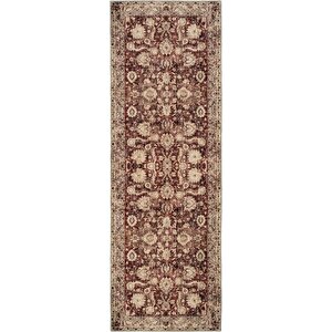Private Bordo Eskitme Halı Otantik Etnik Desen Şönil Yolluk Yıkanabilir Hol Koridor Halısı 75x300 cm