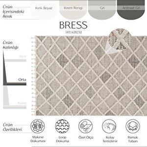 Bress 1411 Krem Hav Toz Vermez Hasır Dokulu Bukle Örgü Modern Desen Halı 200x290 cm