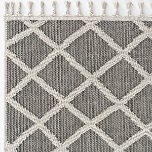 Bress 1409 Gri Hav Toz Vermez Hasır Dokulu Bukle Örgü Modern Desen Halı 120x180 cm