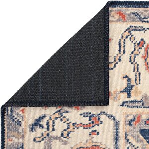 Cool Halı Private Krem Eskitme Vintage Halı Yolluk Etnik Desenli Şönil Halı Yıkanabilir Salon Halısı