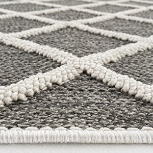 Cool Halı Bress 1409 Gri Hav Toz Vermez Hasır Dokulu Bukle Örgü Modern Desen Halı