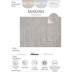 Maidan 01 Bej Gri Dokuma Halı Yolluk Koridor Halısı Kesme Halı Hav Vermez Salon Halısı 160x200 cm