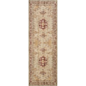 Private Krem Eskitme Vintage Halı Etnik Desen Şönil Yolluk Yıkanabilir Hol Koridor Halısı 75x230 cm