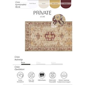 Private Krem Eskitme Vintage Halı Etnik Desen Şönil Yolluk Yıkanabilir Hol Koridor Halısı 75x230 cm