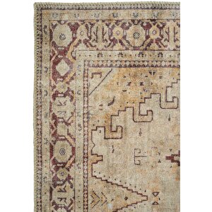 Private Krem Eskitme Vintage Halı Etnik Desen Şönil Yolluk Yıkanabilir Hol Koridor Halısı 75x230 cm
