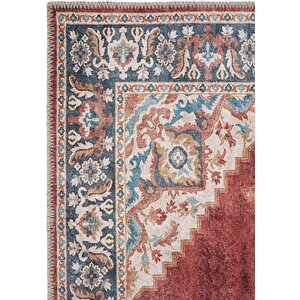 Private Bej Yolluk Etnik Otantik Şönil Halı Yıkanabilir Eskitme Göbekli Koridor Halısı 75x150 cm