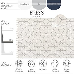 Bress 1407 Beyaz Hav Toz Vermez Hasır Dokulu Bukle Örgü Modern Desen Halı 120x250 cm