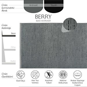 Berry 8203 Antrasit Halı Kaymaz Taban Halı Kesme Halı Yolluk İnce Halı Kilim 120x180 cm
