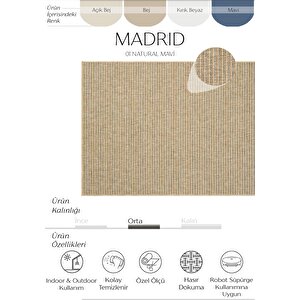 Madrid Natural Mavi Mutfak Halısı Jüt Hasır Dokulu Balkon Halısı Ofis Halısı Outdoor Halı 100x250 cm