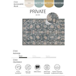 Private Yeşil Eskitme Vintage Halı Etnik Desen Şönil Yolluk Yıkanabilir Hol Koridor Halısı 75x150 cm