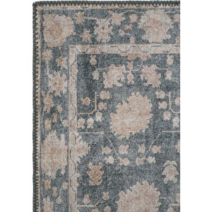 Private Yeşil Eskitme Vintage Halı Etnik Desen Şönil Yolluk Yıkanabilir Hol Koridor Halısı 75x230 cm