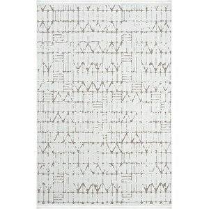 Berry 8204 Beyaz Halı Bohem Kaymaz Taban Halı Kesme Halı Yolluk İnce Halı Kilim 160x230 cm