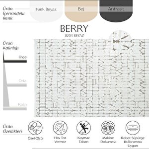 Berry 8204 Beyaz Halı Bohem Kaymaz Taban Halı Kesme Halı Yolluk İnce Halı Kilim 160x230 cm