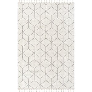 Bress 1407 Beyaz Hav Toz Vermez Hasır Dokulu Bukle Örgü Modern Desen Halı 160x230 cm