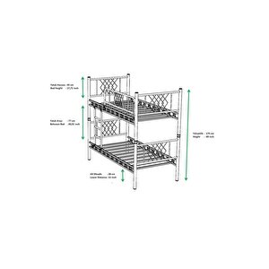 90x190 Ve 90x200 Yatak Ölçülü Genç Çocuk Odası Metal Ranza