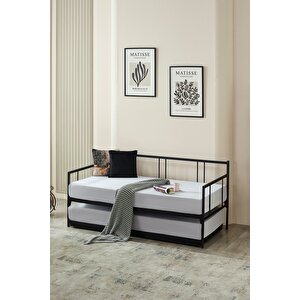 Veluna Yavrulu Daybed Tek-çift Kişilik Sedir Metal Karyola Siyah 90x200 cm