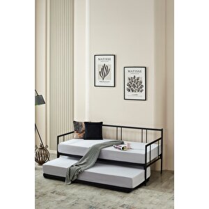 Veluna Yavrulu Daybed Tek-çift Kişilik Sedir Metal Karyola Siyah 90x200 cm