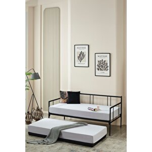 Veluna Yavrulu Daybed Tek-çift Kişilik Sedir Metal Karyola Siyah 90x200 cm