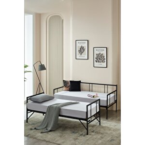 Veluna Yavrulu Daybed Tek-çift Kişilik Sedir Metal Karyola Siyah