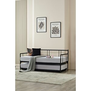 Veluna Yavrulu Daybed Tek-çift Kişilik Sedir Metal Karyola Siyah
