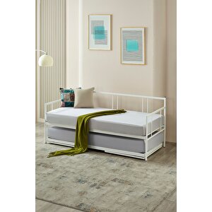 Veluna Yavrulu Daybed Tek-çift Kişilik Sedir Metal Karyola Beyaz 90x190 cm