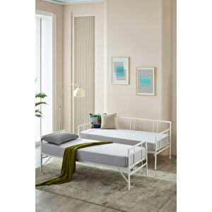 Veluna Yavrulu Daybed Tek-çift Kişilik Sedir Metal Karyola Beyaz