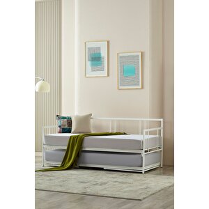 Veluna Yavrulu Daybed Tek-çift Kişilik Sedir Metal Karyola Beyaz