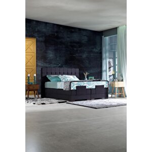 Livia Motorlu Kumandalı Hareketli Tek Kişilik Baza+başlık+yatak Seti Antrasit 100x200 cm