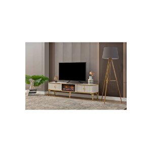 Şömineli Pera Beyaz Tv Ünitesi