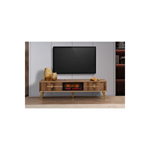 Asel Çekmeceli Ceviz Gold Şömineli Tv Ünitesi
