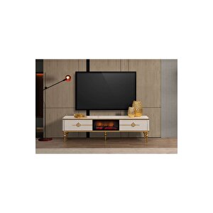 Asel Çekmeceli Aytaşı (ekru) Gold Şömineli Tv Ünitesi