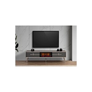 Asel Antrasit Gümüş Çekmeceli Şömineli Tv Ünitesi