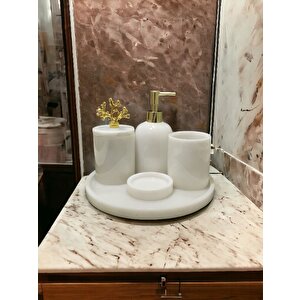 Urestone Mermer Beyaz 5 Parça Banyo Seti