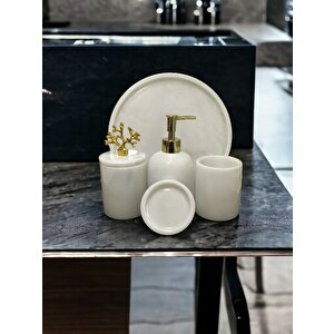 Urestone Mermer Beyaz 5 Parça Banyo Seti