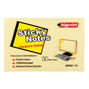 | Yapışkanlı Not Kağıdı 100 Yapraklı Kurumayan - Tekrar Yapıştırılabilen Postit, Sarı, 75x50mm