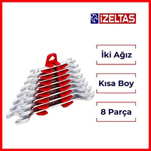 İzeltaş | İki Ağız Anahtar Takımı, 8 Parça, Kısa Boy, Dayanıklı Çelik Anahtar Seti
