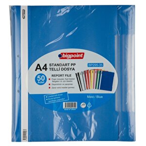 | Telli Dosya, Kalın Kapaklı, Poşet Dosyalara Uyumlu - 80 Gram (180 Adet A4) Kapasiteli, Mavi, 50 Adet