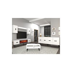 Fly 180 Cm Şömi̇neli̇(b) Tv Üni̇tesi̇, Konsol(kx180) Ve Orta Sehpa Salon Takimi Beyaz-beyaz Beyaz-Beyaz