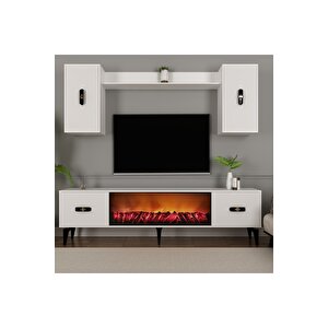 Fly 180 Cm Şömi̇neli̇(b) Tv Üni̇tesi̇, Konsol(kx180) Ve Orta Sehpa Salon Takimi Beyaz-beyaz Beyaz-Beyaz