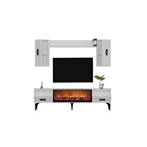 Fly 180 Cm Şömi̇neli̇(b) Tv Üni̇tesi̇, Konsol(kx180) Ve Orta Sehpa Salon Takimi Beyaz-beyaz