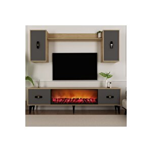 Fly 180 Cm Şömi̇neli̇(b) Tv Üni̇tesi̇, Konsol(kx180) Ve Orta Sehpa Salon Takimi Safi̇rmeşe-antrasi̇t