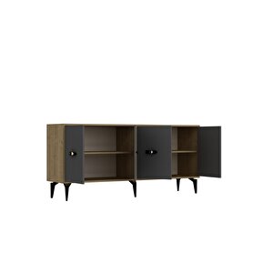 Fly 180 Cm Şömi̇neli̇(b) Tv Üni̇tesi̇, Konsol(kx180) Ve Orta Sehpa Salon Takimi Safi̇rmeşe-antrasi̇t