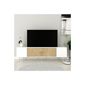 Dekol2dd Tv Sehpasi Beyaz-safi̇rmeşe-gümüş Safirmeşe-Gümüş