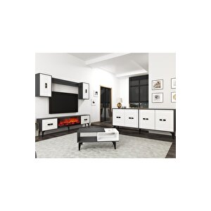 Fly 180 Cm Şömi̇neli̇(b) Tv Üni̇tesi̇, Konsol(kx180) Ve Orta Sehpa Salon Takimi Antrasi̇t-beyaz Antrasit Beyaz