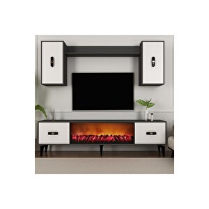 Fly 180 Cm Şömi̇neli̇(b) Tv Üni̇tesi̇, Konsol(kx180) Ve Orta Sehpa Salon Takimi Antrasi̇t-beyaz Antrasit Beyaz