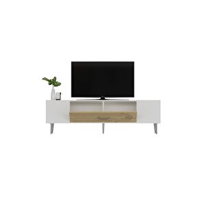 Dekol3dd Tv Sehpasi Beyaz-safi̇rmeşe-gümüş