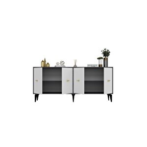 Sinta 180 Cm Şömineli(b) Tv Ünitesi, Konsol(kx180) Ve Orta Sehpa Salon Takımı Antrasit-beyaz
